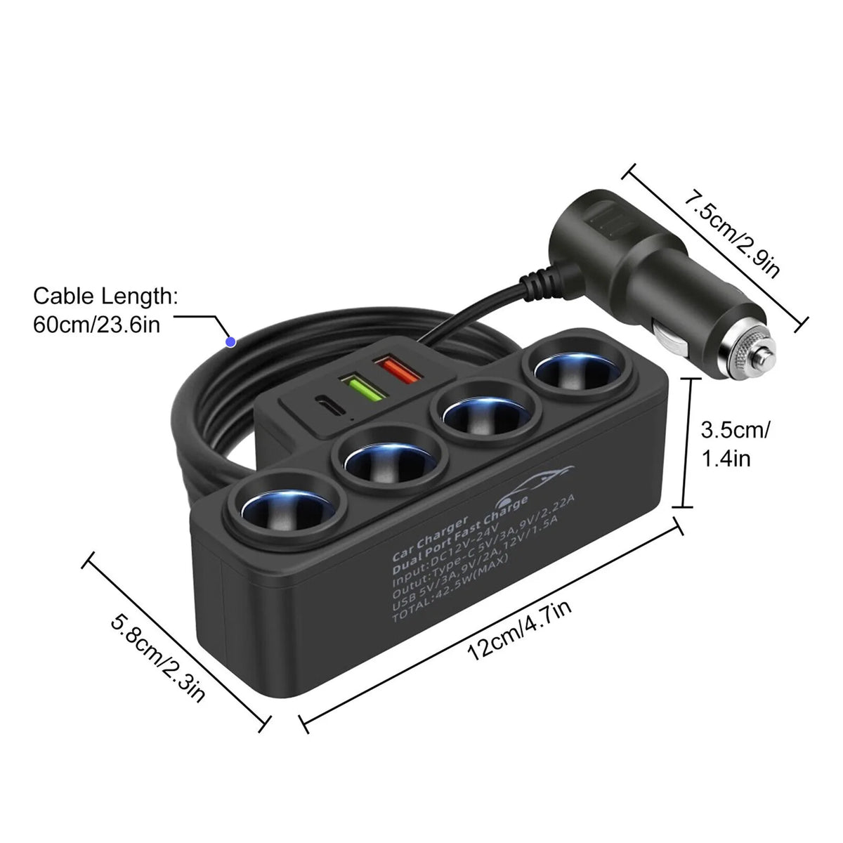 4-Socket Car Charger Adapter