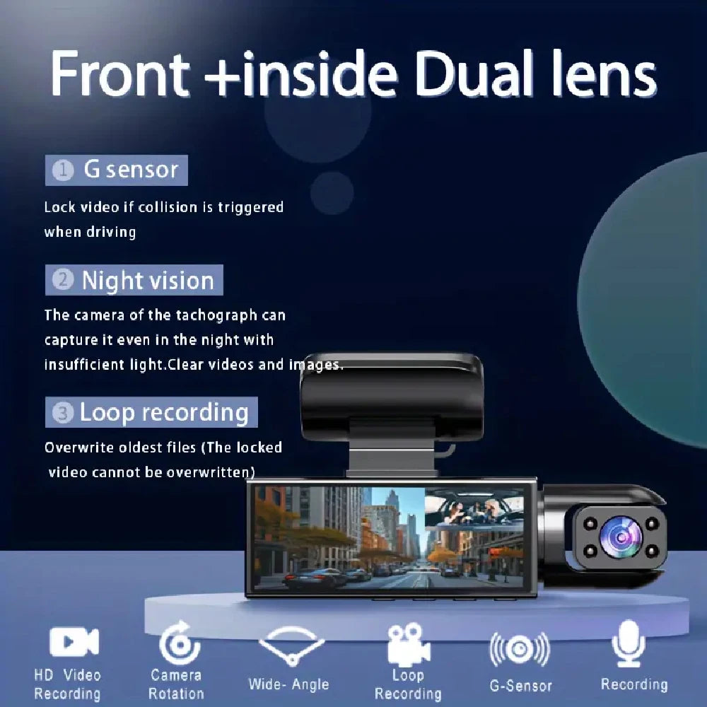 3.16″ Dual-Lens Dash Cam